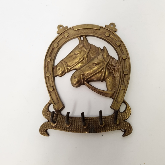 Vintage Accents Vintage Ornate Brass Horseshoe Key Holder Key Hanger Horses Kitschy Eclectic